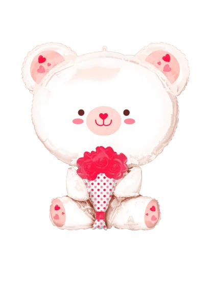 23cm Globo Oso Blanco con Rosas