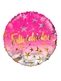 20cm Globo Felicidades Estrellas Rosa