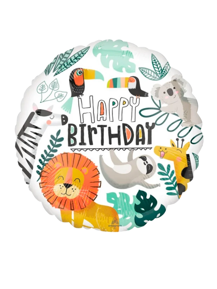 20cm Globo Happy Birthday Animalitos