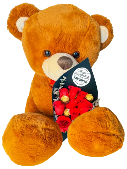 Rosas y Osito de Peluche 40cms