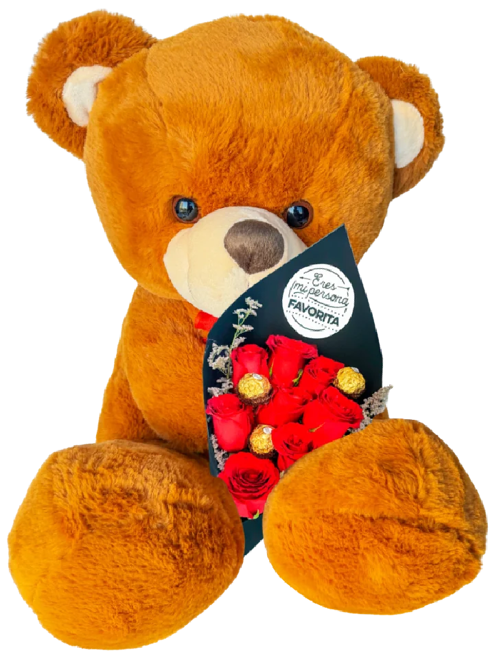 Rosas y Osito de Peluche 40cms