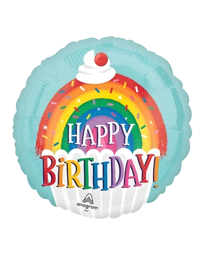 20cm Globo Arcoiris Happy Birthday Cupcake