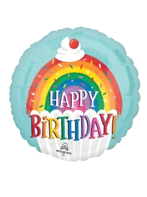 20cm Globo Arcoiris Happy Birthday Cupcake
