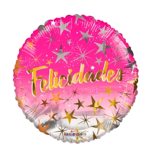 20cm Globo Felicidades Estrellas Rosa