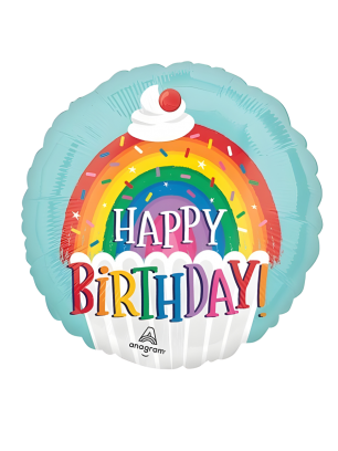 20cm Globo Arcoiris Happy Birthday Cupcake
